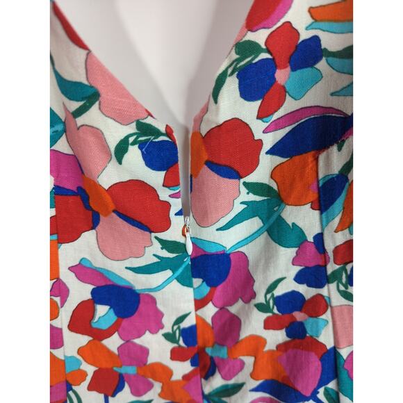 The Impeccable Pig Floral Tie  Linen Blend Romper Women MED Coastal Bohemian NWT - Picture 5 of 10